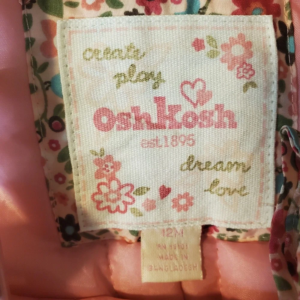 OshKosh‎ B'Gosh Bib Overall Snow Pants Pink Flowers Mini All-Over Floral Sz 12M